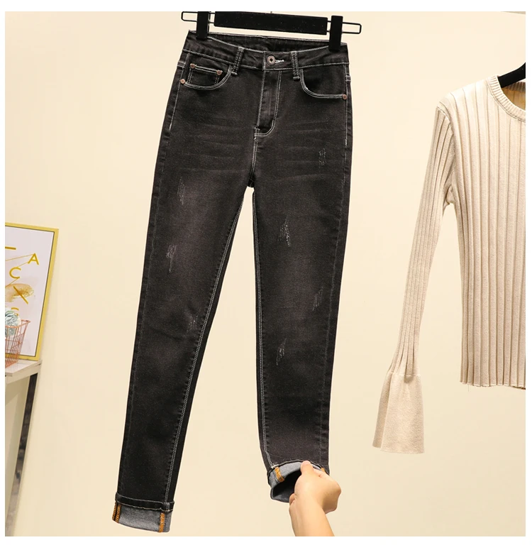 scratched Slim Jeans For Women elastic jeans plus size Skinny Jeans Woman Blue Denim Pencil Pants stretch denim women