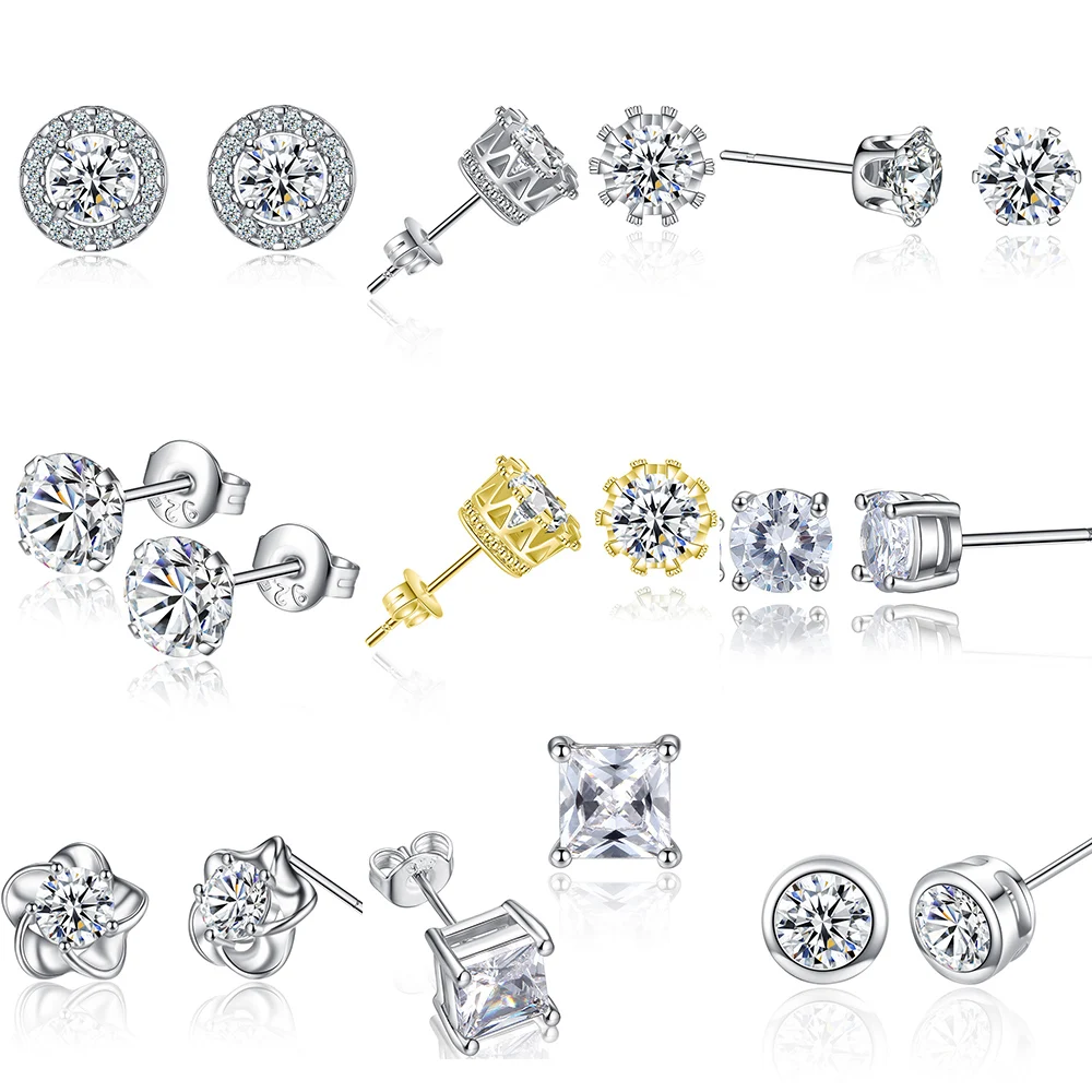 

Small Round Crown Flower Shape Inlay Crystal Zircon Stud Earrings Daily Earrings For Girls Women Female Jewelry Accessory Gift