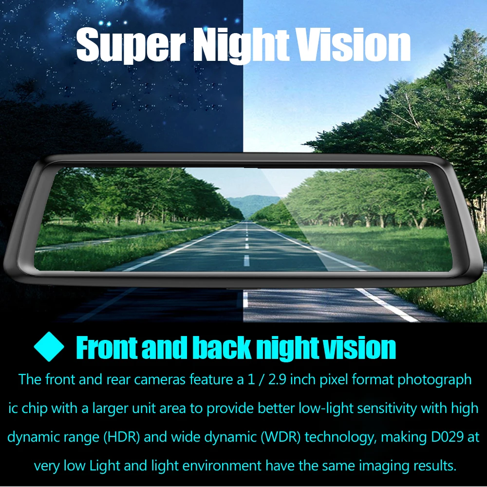 Круз Автомобильный dvr поток зеркало заднего вида камера Dashcam 10 дюймов Full HD 1296 P
