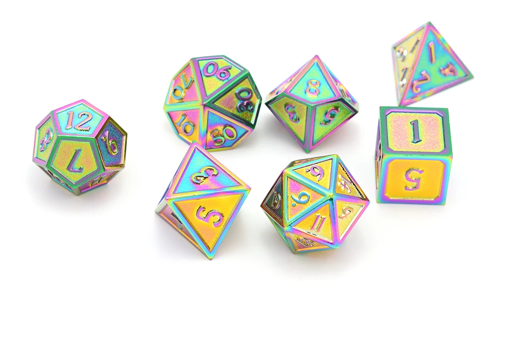 Dragon шрифт Радуга Металлические кости с кости для DnD MTG RPT настольные игры D4 D6 D8 D10(0-9, 00-90) D12 D20