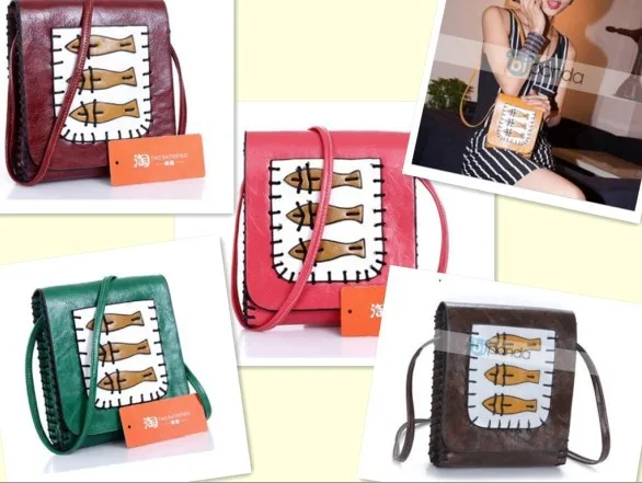 cute handbags womenThree-fish Cross-body bags for girls Shoulder Tote Bag leather messenger bag drop shipping | Багаж и сумки