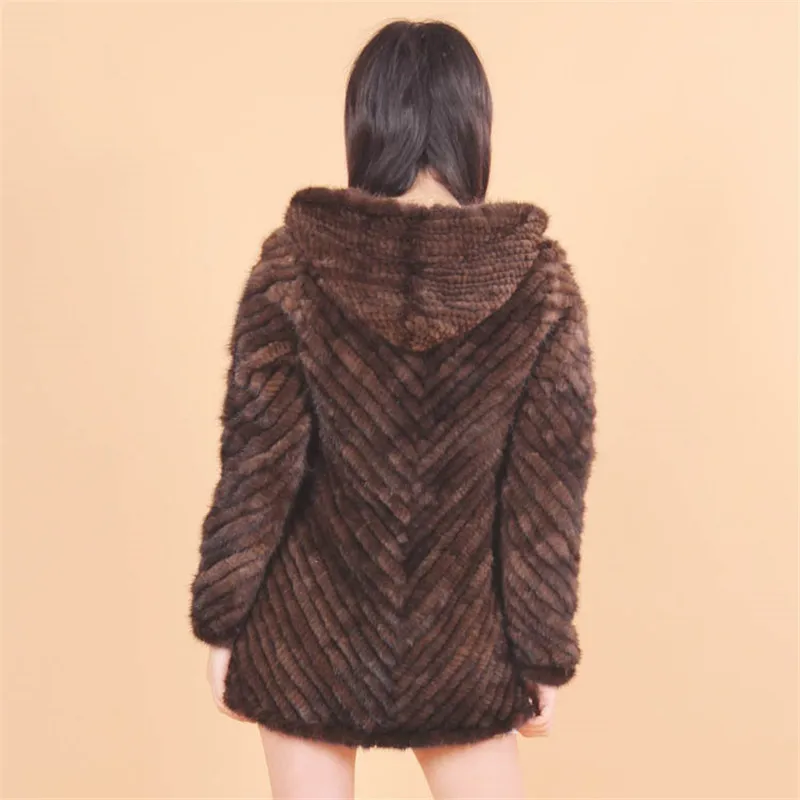 Куртка из натурального меха норки с капюшоном woemn регулируемый пояс длинным