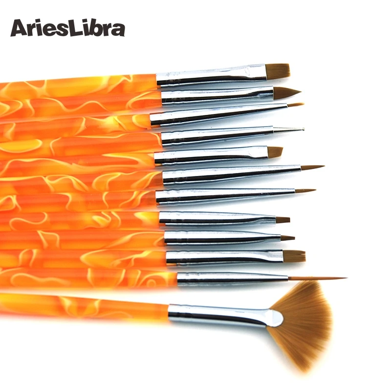 Набор кистей для нейл-арта 12 шт./компл. фиолетовый и оранжевый цвета | Красота