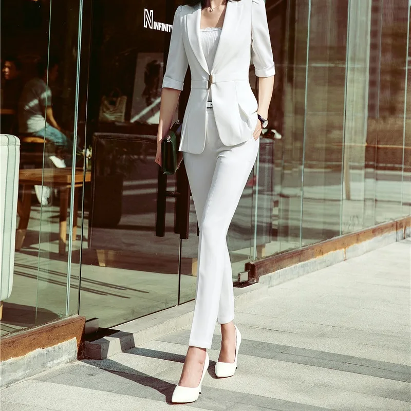 

Novelty White New Styles 2018 Spring Fall Trendy Skinny Leggings Pants Female Trousers Capris Uniform Styles Office Work Wear