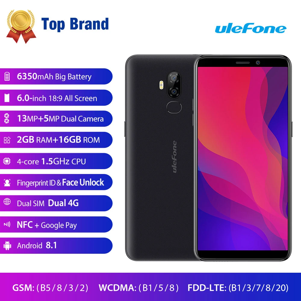 Ulefone power 3L Android 8 1 MTK6739 четырехъядерный мобильный телефон 6 0 &quotHD + 13 МП 5Мп камера 6350