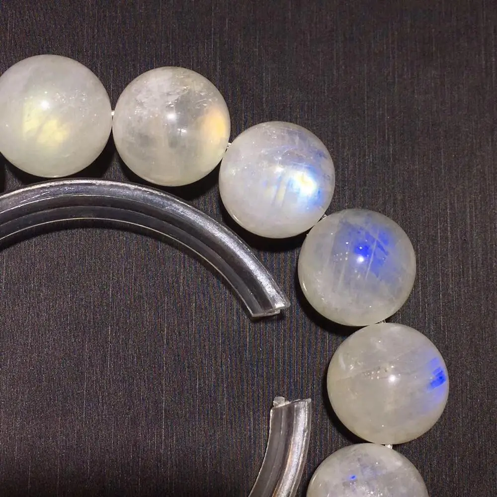 

15.4mm Natural Moonstone Bracelet For Women Men Gift Charm Stretch Blue Light Stone Crystal Round Beads Fashion Bracelet AAAAA
