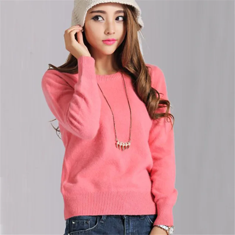 2018 New Autumn Winter Sweater Pullovers Women Solid Long Sleeve Knitted Sweaters Female O-Neck Basic Knitwear Short Tops AB977 | Женская