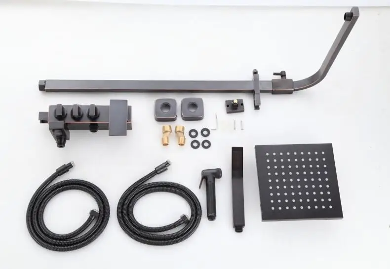 

Senducs Bronze Black Shower Set Newly Design Brass Bathroom Shower Faucet 8 Inch Top Shower Bathroom Black Shower Set