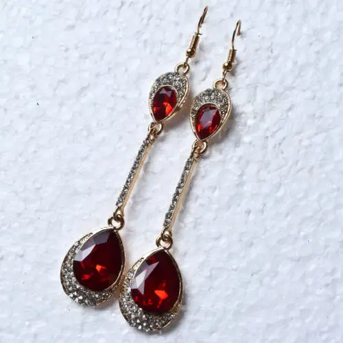 0 67x0. 47''Natural Red Crystal &amp CZ золотые серьги ED307|Серьги-подвески| |