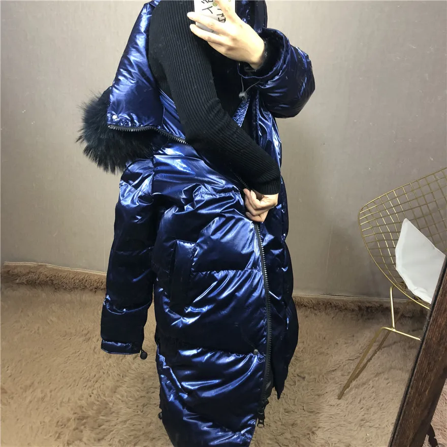 Женские зимние пуховики с воротником из меха енота,, Длинные куртки, модная яркая с капюшоном, парка, пуховик, женская верхняя одежда, теплая