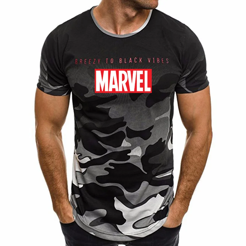 Camouflage gray Ультратонкая Новая модная футболка Marvel с коротким рукавом, Мужская футболка с принтом супергероя, футболка с круглым вырезом, комикс, футболка с надпись Marvel, топы, Мужская одежда, футболка - Цвет: Camouflage gray