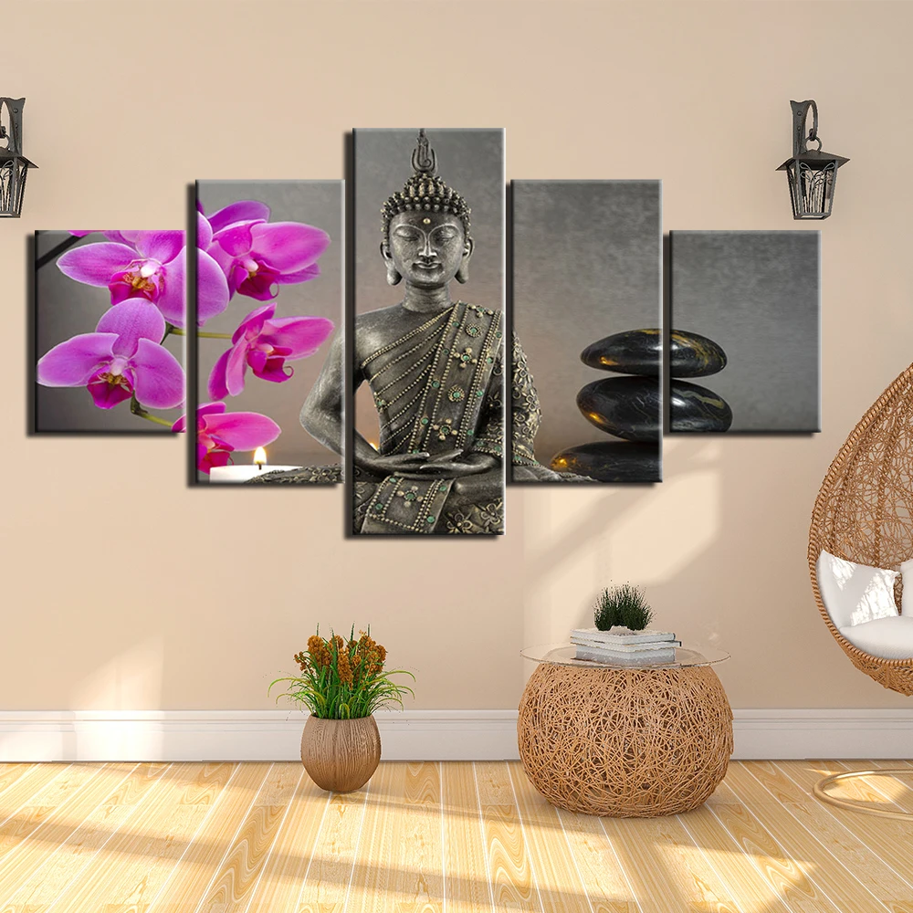 Popular Wall Art Frame Canvas Fashion Posters HD Prints 5 Pieces Paintings Modern Buddha Pictures for Living Room | Дом и сад