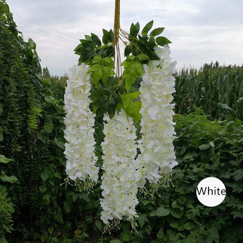 White B Искусственный цветок глицинии лоза потолок DIY свадебная АРКА из ротанга Бобы Цветок струны букет вечерние украшения для дома Рождественский цветок настенный Декор - Цвет: White B