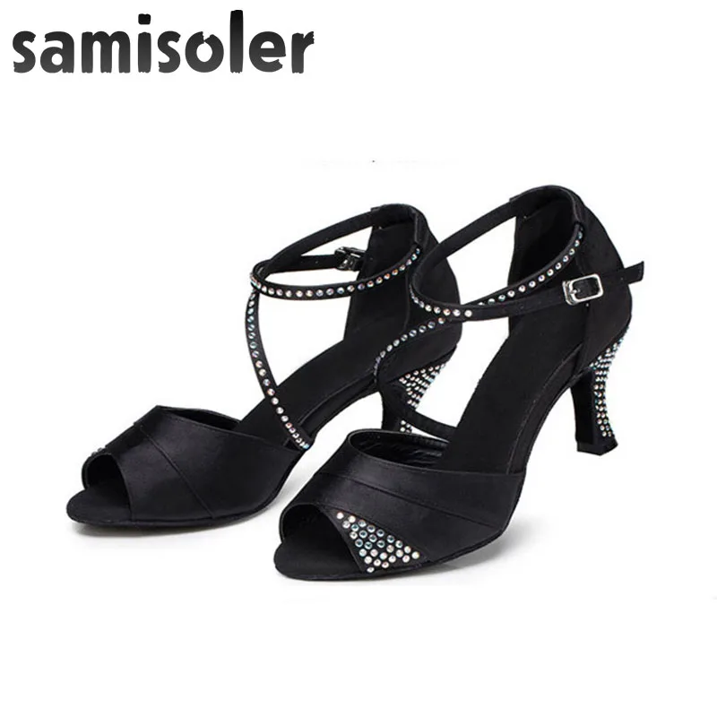 Samisoler/Новинка 2018 года обувь для латинских танцев женская сальсы атлас +