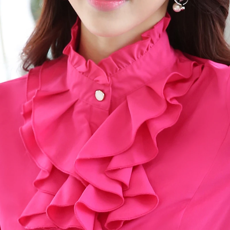 Женская блузка с длинным рукавом Lenshin белая Повседневная Блузка оборками на