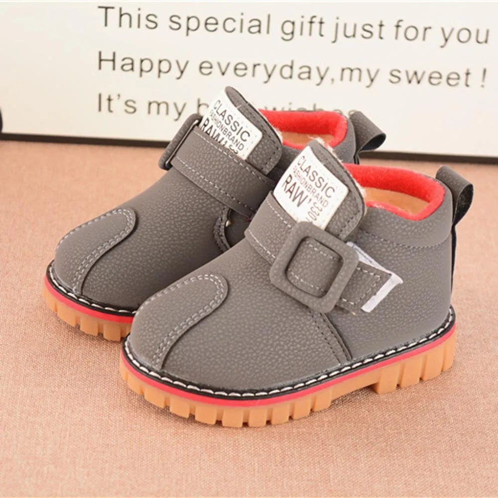 Зимние теплые Детские Кожаные полуботинки Martin с буквенным принтом для мальчиков