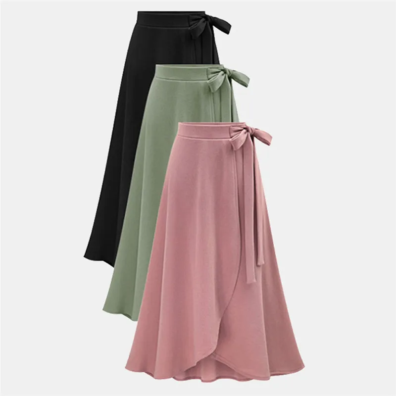 Модные женские летние повседневные длинные юбки однотонные с эластичной талией