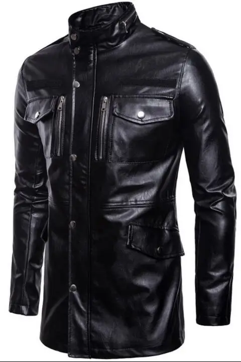 

Business Leisure Multi-pocket motorcycle leather jacket men Stand collar loose pu clothes mens leather jackets and coats biker