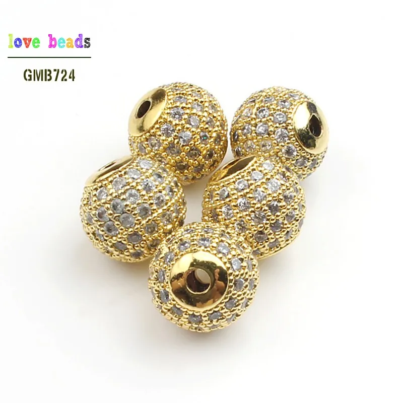 white gold Модные металлические Латунные Микро хрустальные CZ Круглые бусины для изготовления браслетов DIY 3 шт./лот - Цвет: white gold