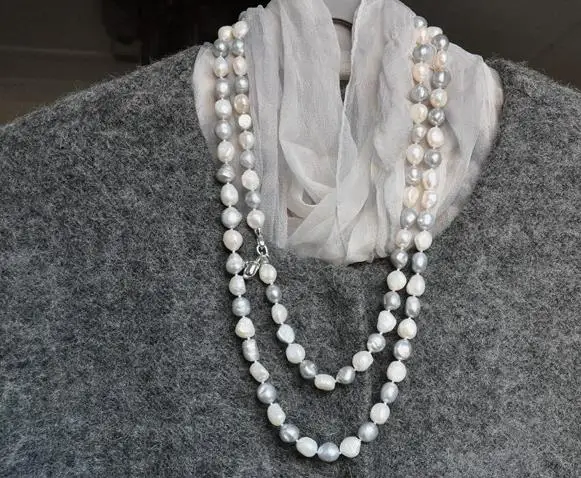 12-13mm south sea baroque white grey multicolor pearl necklace 38inch 925s KKK | Украшения и аксессуары
