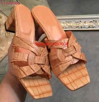 Женские шлепанцы из змеиной кожи римские сандалии на толстом высоком каблуке с
