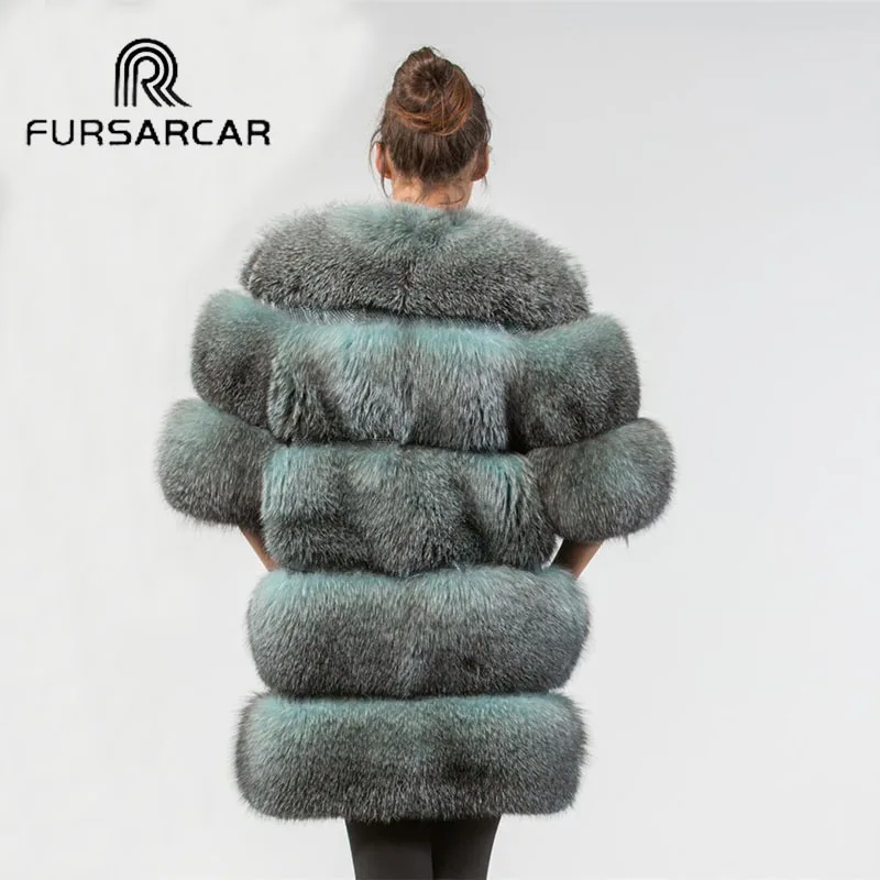 Женское пальто из натурального Лисьего меха FURSARCAR зимняя куртка с круглым