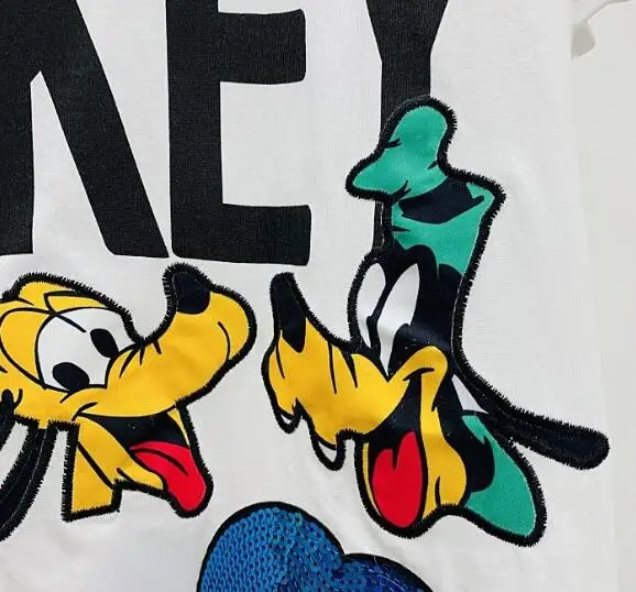 Korean Trendy Girl Student Cute Cartoon T-Shirt 3 Colors Letter Printed Sequins Short Sleeve Plus Size Loose Long Pullovers | Женская