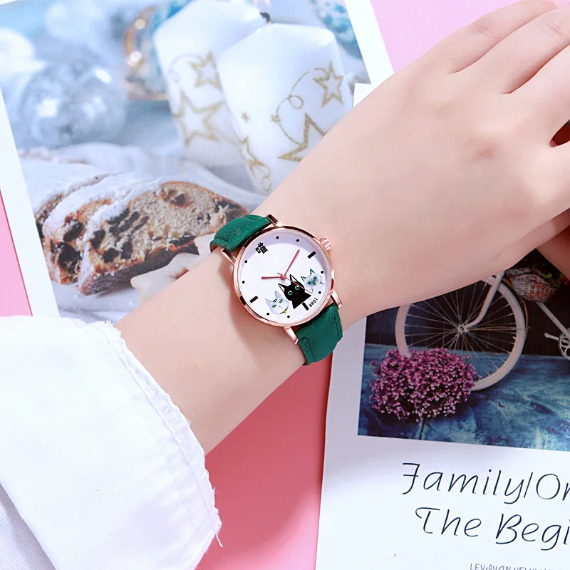 Женские повседневные часы Уникальный креативный дизайн с милым рисунком кота