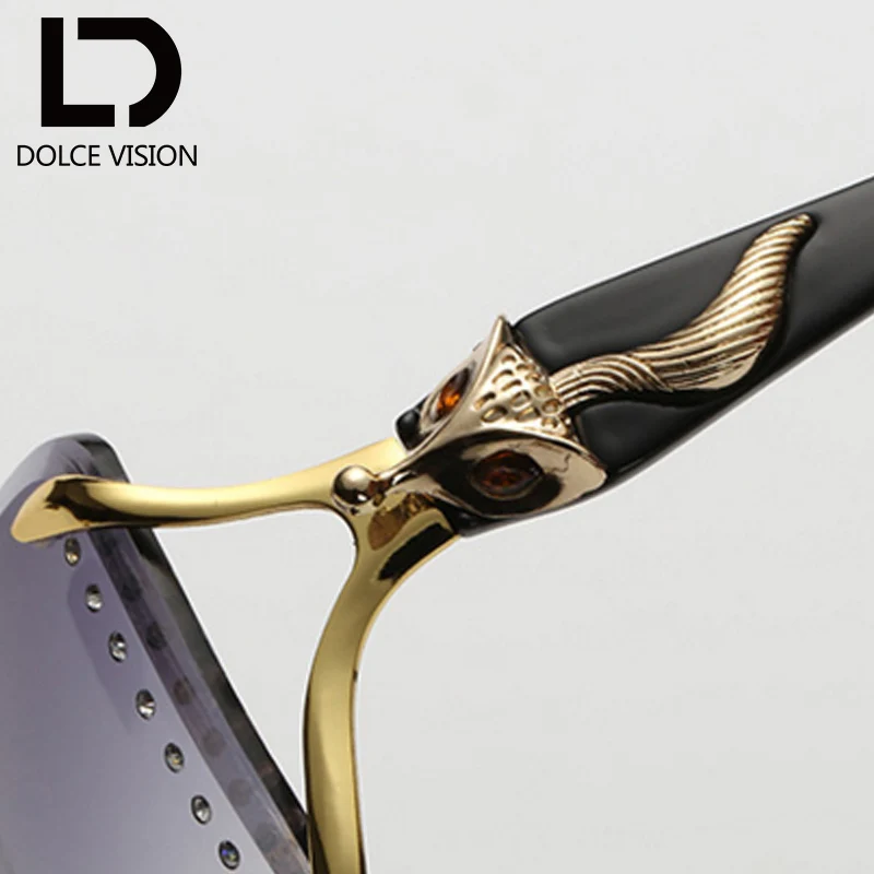 Женские элегантные солнцезащитные очки с лисой стразами без оправы в винтажном