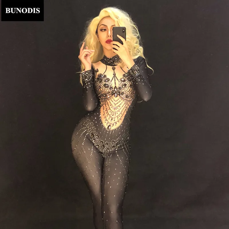 ZD352 Classic Series Women Sexy Jumpsuit Big Diamond Sparkling Crystals Nightclub Party Stage Wear Show Time Bling Costumes