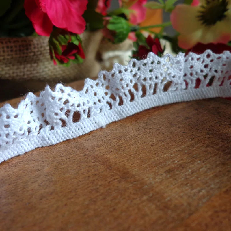 

Elastic Cotton Lace Ribbon (17mm x 50 yards) White and Beige Color Fabric Sewing Tape White Lace Webbing Cluny Lace Trim Ribbon