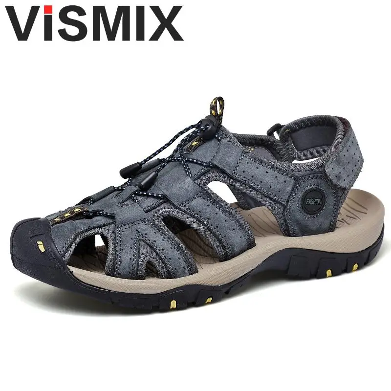 2019 Summer Sandals For Men Genuine Leather Soft Flat Closed Toe Gladiator Casual Driving Hiking Outdoor Beach Holiday Shoes | Обувь