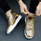 2019 Мужские Танцевальные Кроссовки в стиле хип-хоп, обувь на плоской подошве, весенние золотые, серебряные, блестящие мужские повседневные ботильоны со шнуровкой