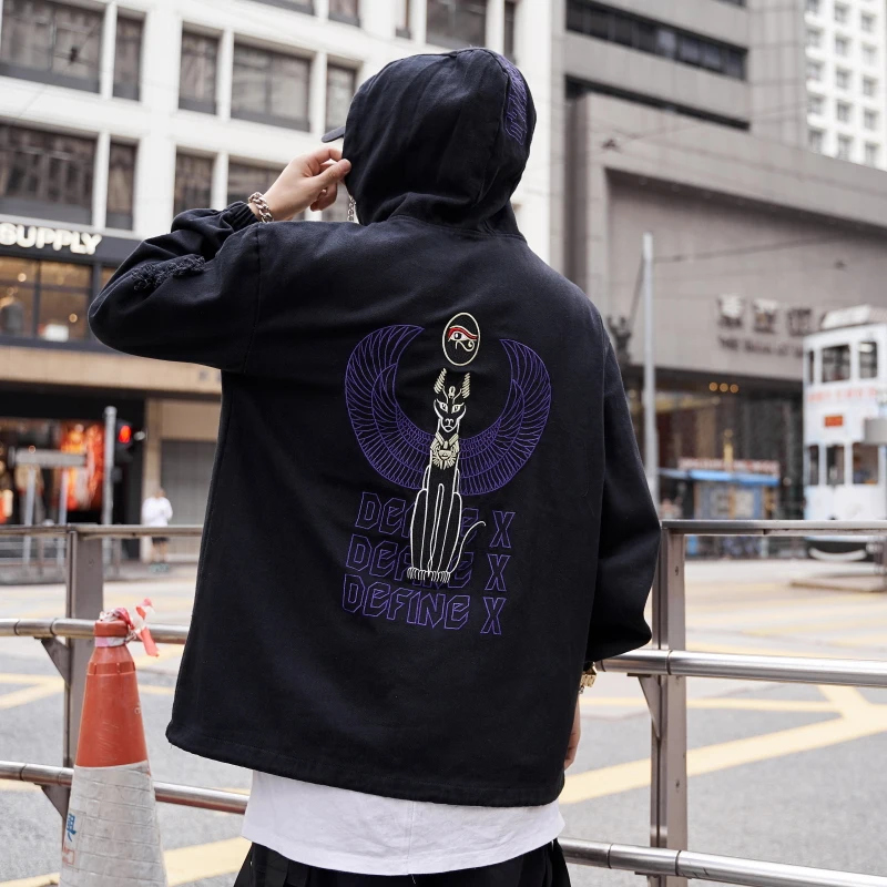 Windbreaker Hell dog Embroidery Jacket damaged Hol streetwear mens denim jackets and coats Hip hop Mini woodpecker jeans jacket | Мужская