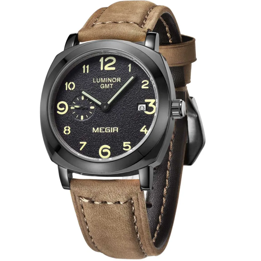 Megir матовая кожа мужчины Роскошные военные Кварцевые Tag мужские часы лучший бренд