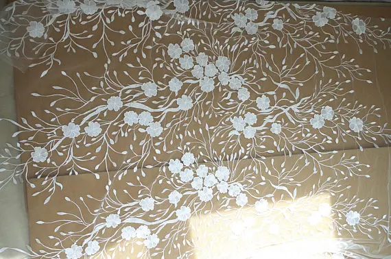 

1 yard ivory lace fabric, florals embroidered lace fabric by the yard, bridal lace fabric