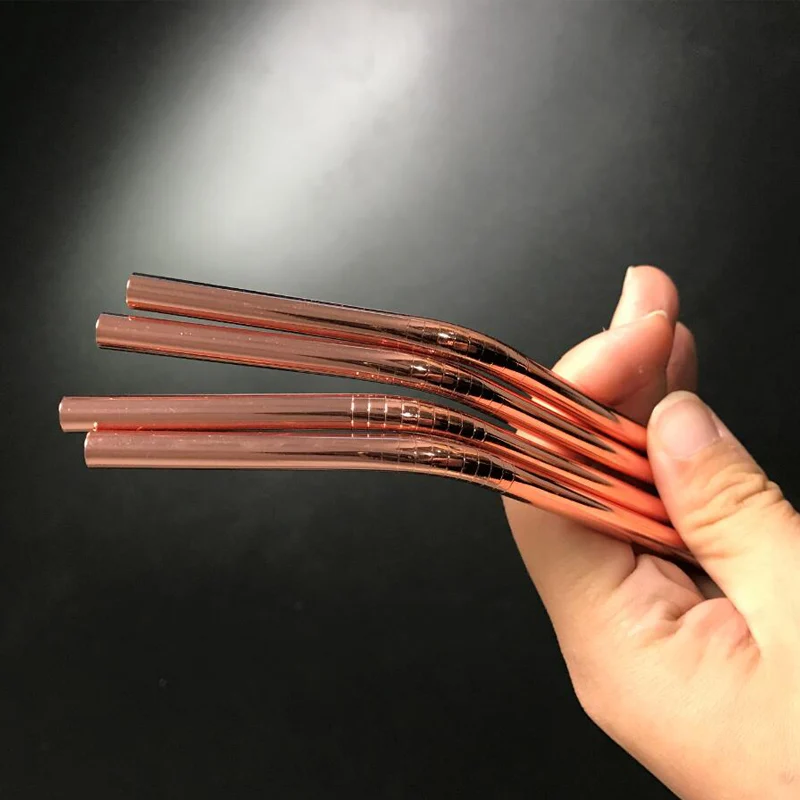 WOWSHINE Wholesale High Quality 50pcs/lot Shiny Rose Gold Color Stainless Steel Drinking Straws 6x267mm | Дом и сад