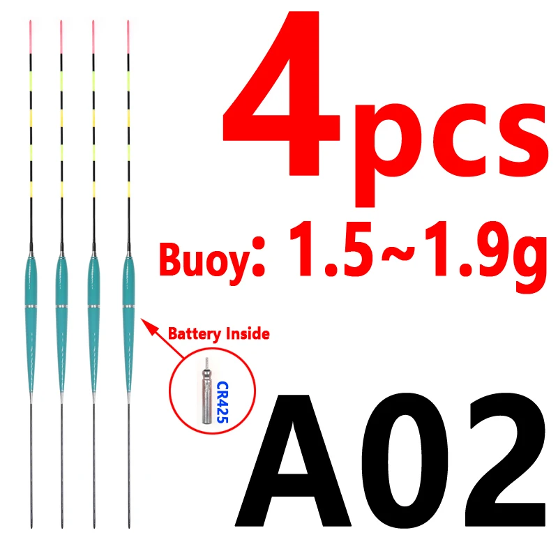 4pcs float A02 4 шт. электронный поплавок для ловли карпа, светящийся поплавок для ночной рыбалки, поплавок для рыбы CR425, аккумулятор/дополнительно перезаряжаемый - Цвет: 4pcs float A02