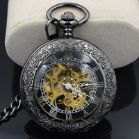 steampunk skeleton male clock transparent mechanical open face retro ver vintage pendant pocket watch wchain luxury timepiece