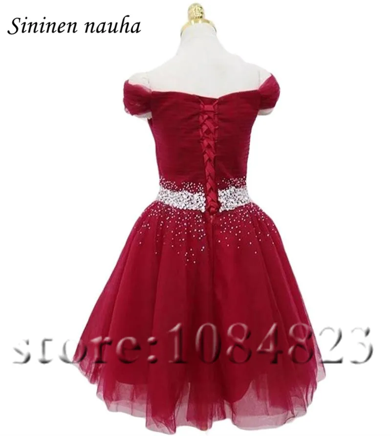 Короткое платье для выпускного бала вечера женщин с открытыми плечами и бусинами вечернее из тюля 2019