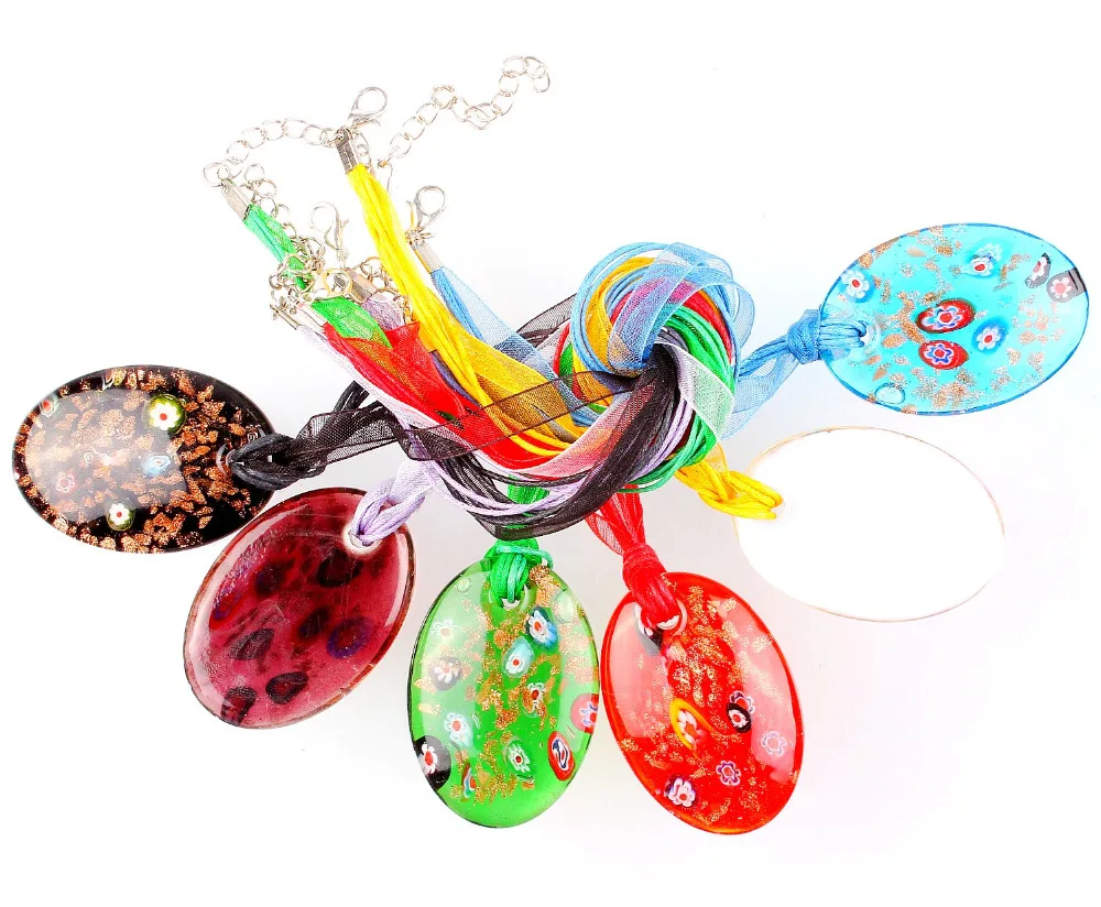 Fashion Beauty Wholesale 6pcs handmade Murano Lampwork Glass Mixed Colorful Round Gold Sand Millefiori Pendants Charms Necklaces | Украшения