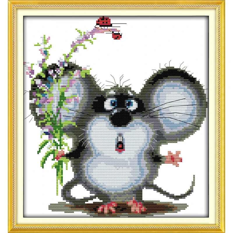 

Everlasting Love Big-eared Mouse Chinese Cross Stitch Kits Ecological Cotton Stamped 14 11CT DIY New Year Decorations For Home