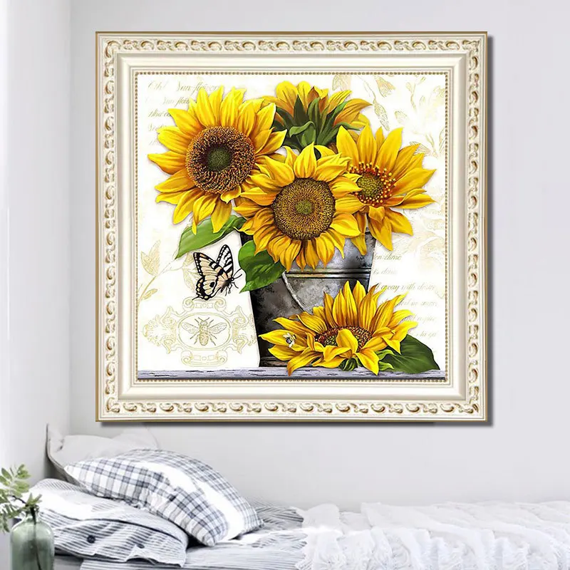 Алмазная 5D картина в виде подсолнуха полная вышивка квадратными стразами