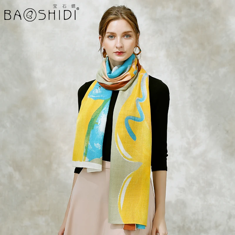 [BAOSHIDI]100% wool winter scarf luxury brand long Scarf women Elegant warm shawl lady 2017 fashion infinity scarves |