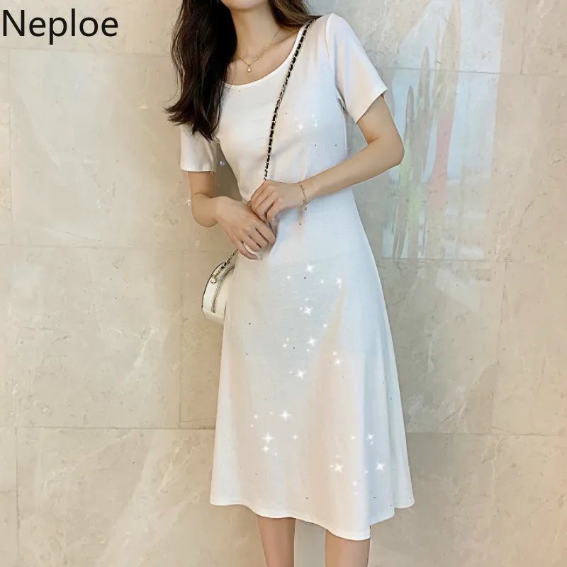 Neploe Bling Cross Drawstring женское платье Лето 2019 новое с круглым вырезом и коротким