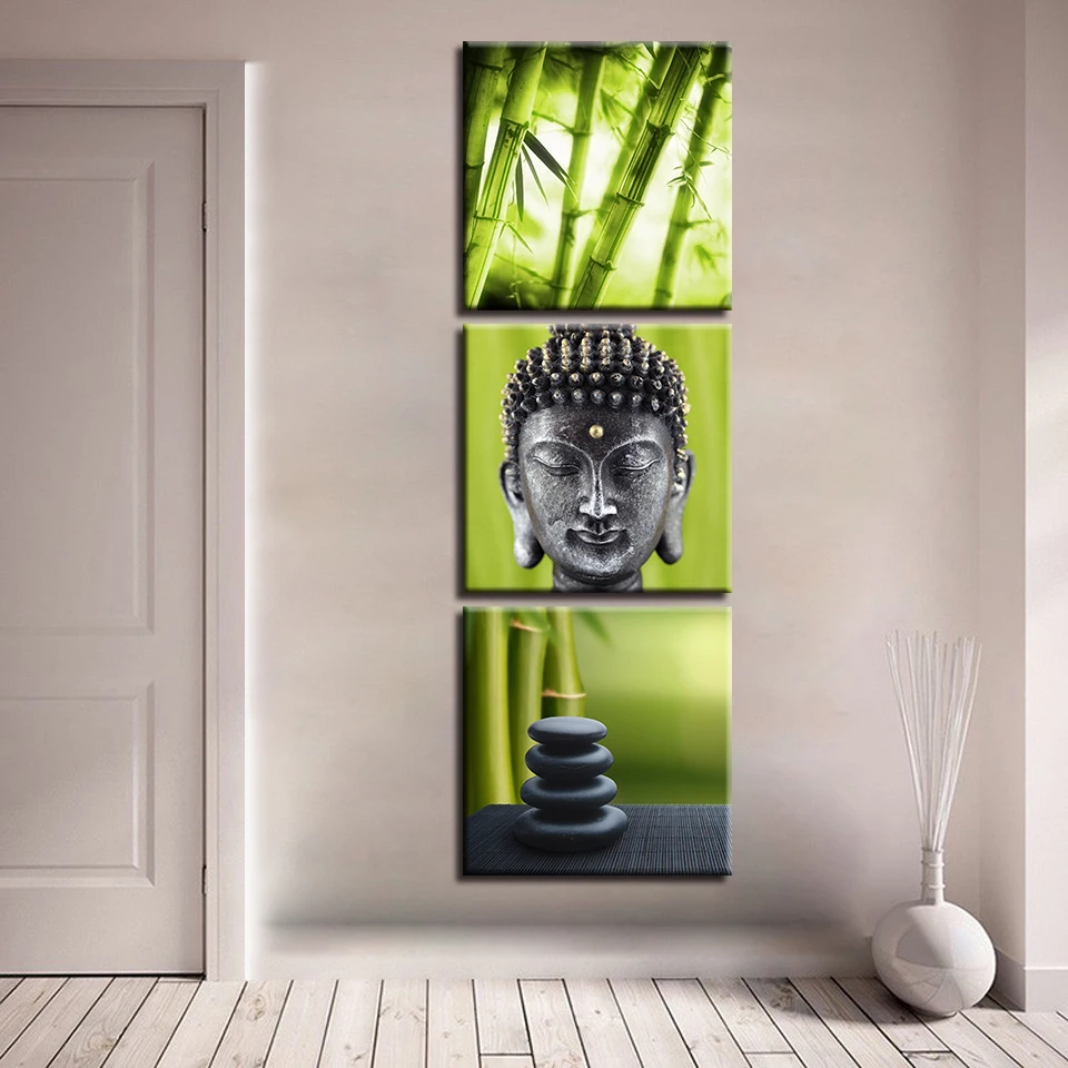 Wall Art Холст Картины HD печать плакатов рамки 5 шт. бамбуковая роща каменная статуя