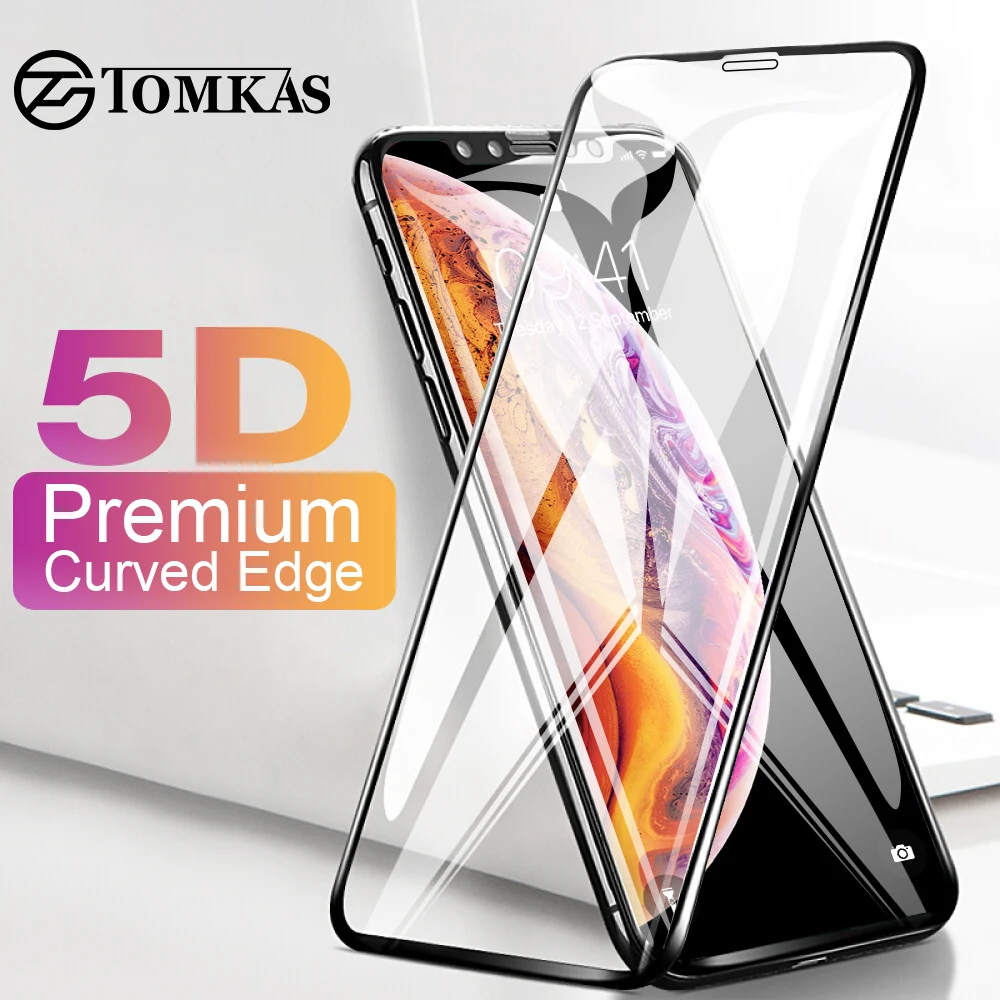 Закаленное стекло TOMKAS для iPhone Xs Max, защита экрана 5D с закругленными краями для iPhone XS XR X 6 6S 7 8 Plus, Защитная пленка для стекла