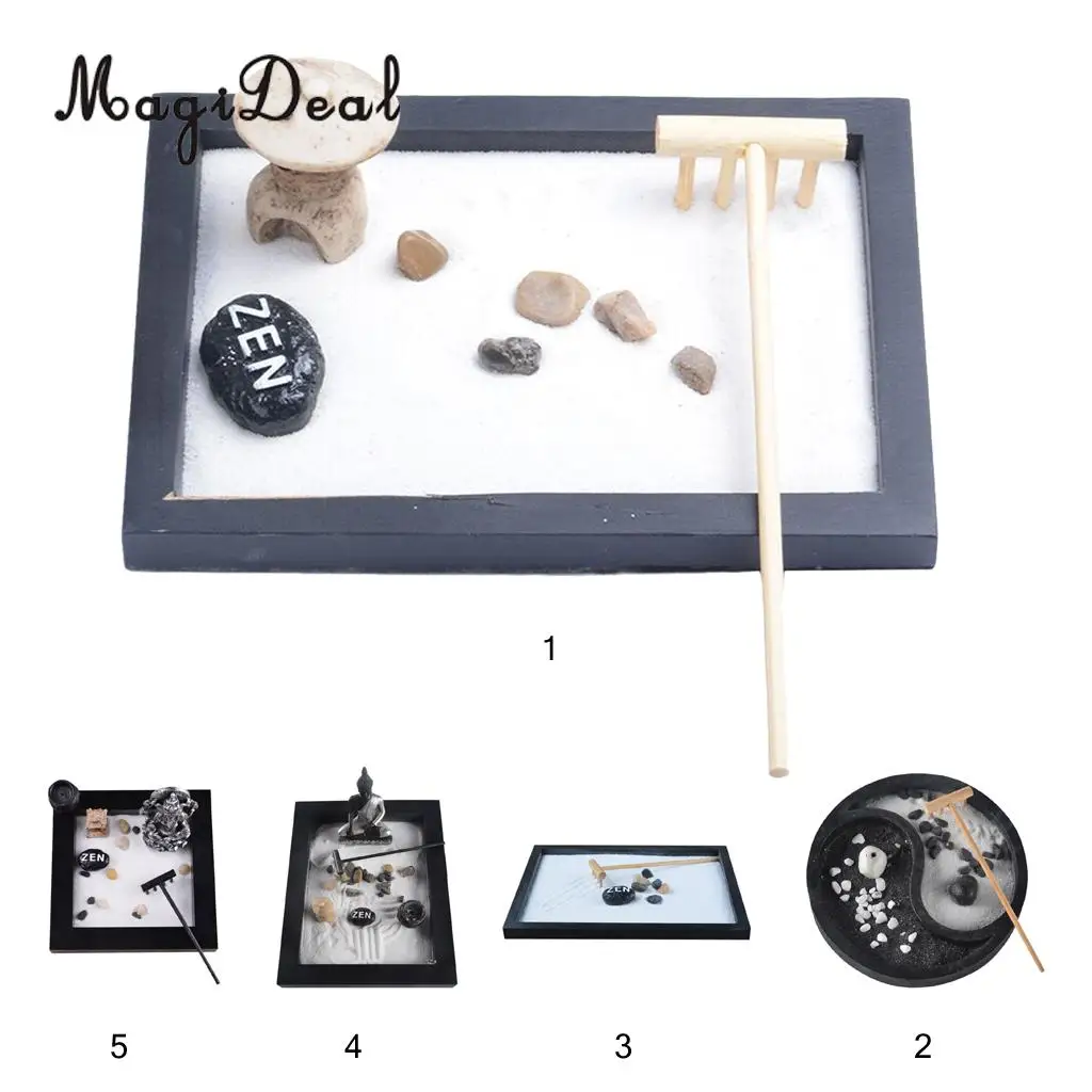 Японский сад Zen MagiDeal песочный поднос с камнями Будды фэншуй медитация