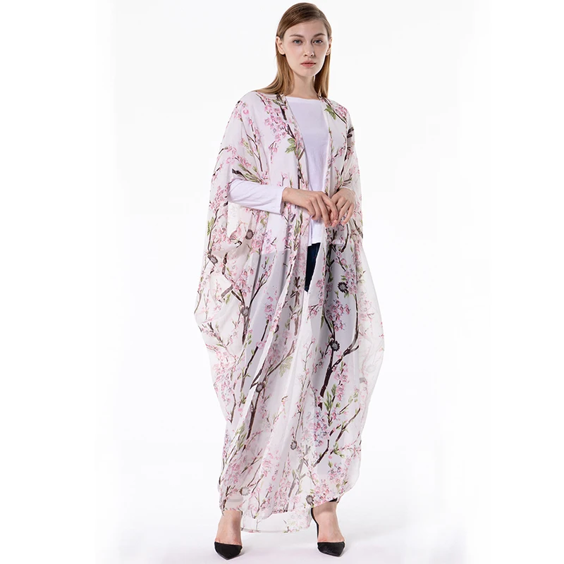 Размера плюс ropa mujer Boho abaya Дубай мусульманский корейский длинный рукав летучая мышь шифон Цветочный кимоно кардиган блузка женская одежда