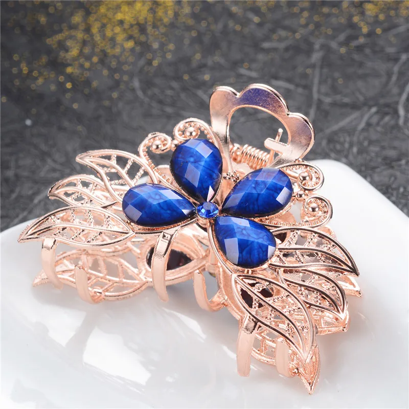 

High Quality Fashion Black Flower Hair Claw Hairpin Retro Ladies Resin Crystal Flower Hair Claws Wedding Accessories wholesale
